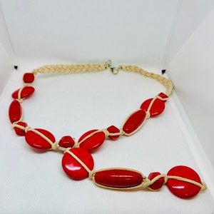Suede Wrapped Red Howlite Stone  Y Necklace